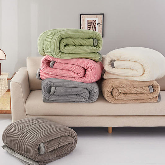 Solid Color Striped Plush Throw Blanket - image 2