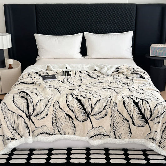 Large Leaf Jacquard Plush Blanket - White - 90"W x 98"L - image 1