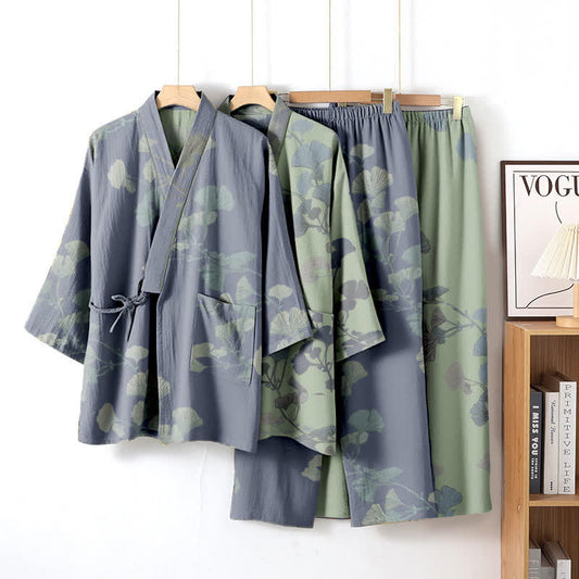 Ginkgo Leaf Organic Cotton Kimono Loungewear - image 1