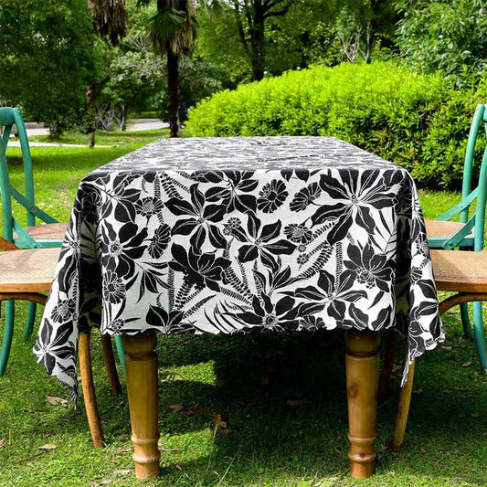 Vintage Black Floral Scalloped Edge Tablecloth - image 2
