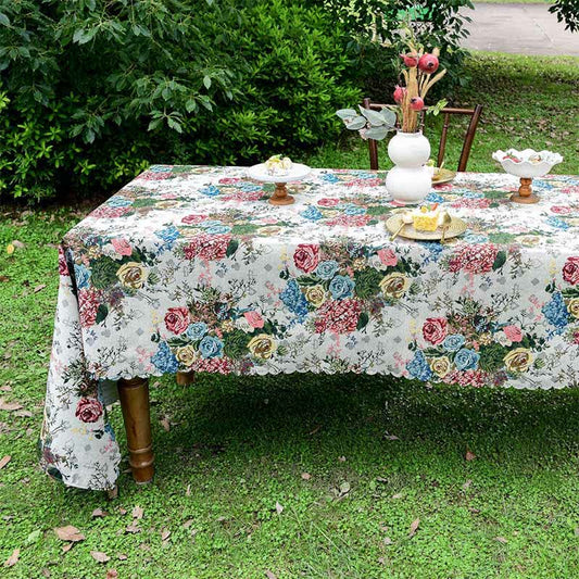 Colorful Rose Scalloped Edge Tablecloth - 55" x 102" - image 1
