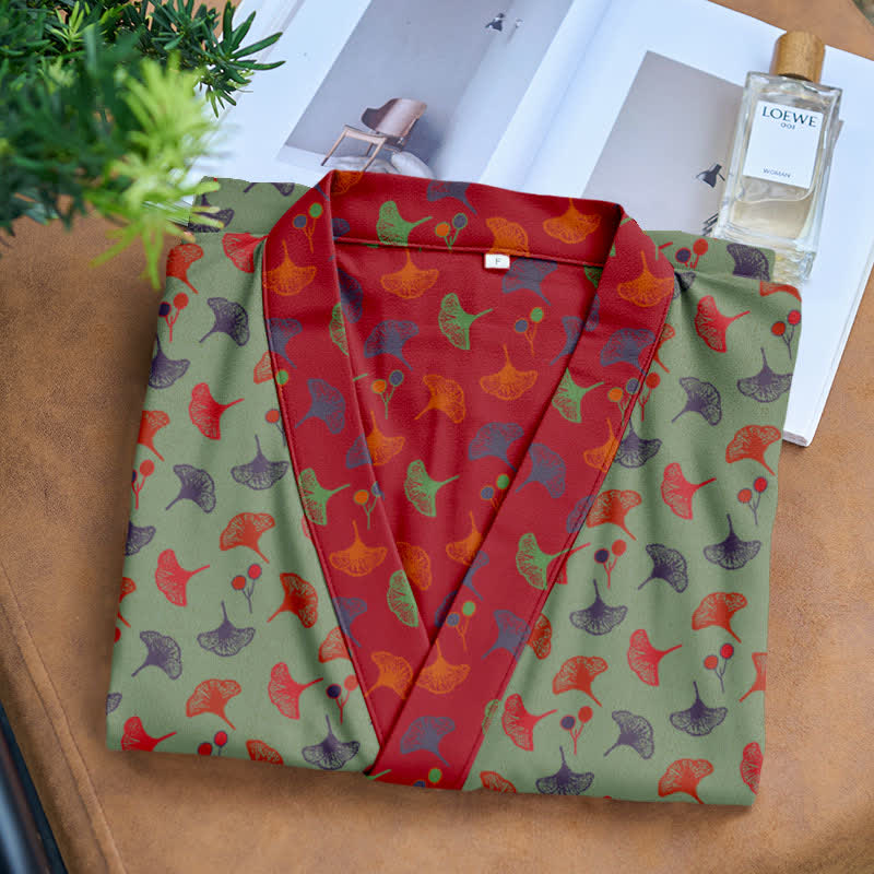 Two-Tone Ginkgo Cotton Gauze Kimono Robe - image 15