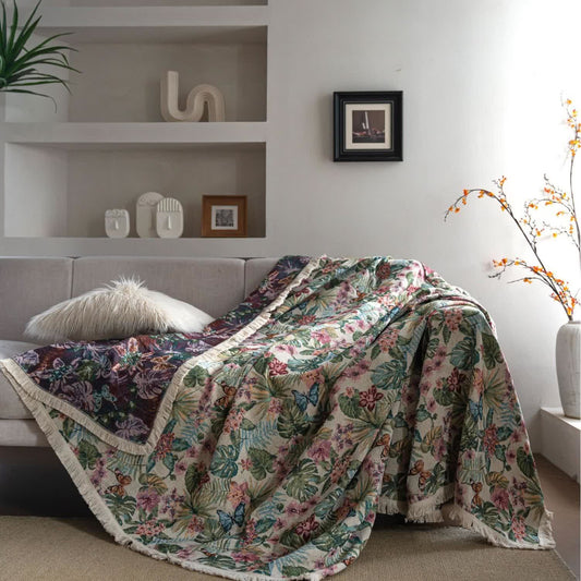 Tropical Monstera Butterfly Sofa Throw Blanket - 71" x 134" - image 1