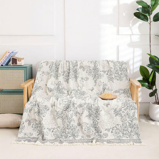 Pastel Floral Cotton Gauze Tassel Quilt - image 2