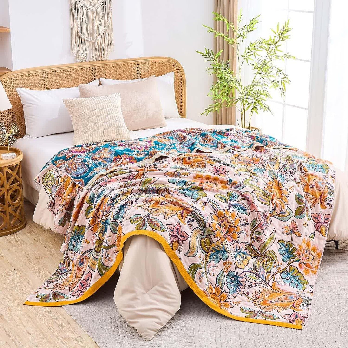 Vine Flower Muslin Cotton Gauze Quilt - King - image 1