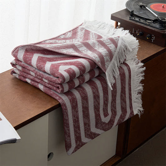 Plaid Jacquard Reversible Cotton Tassel Quilt - Wine - Queen - image 2