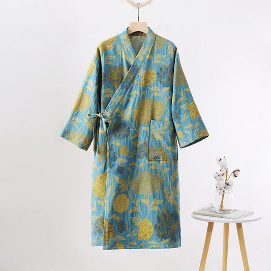 Green Peony Cotton Gauze Bathrobe - XL - image 1