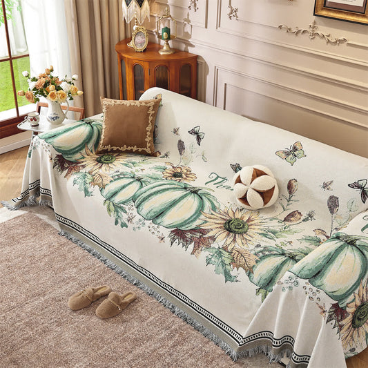 Pumpkin Sunflower Chenille Sofa Throw Blanket - 71" x 134" - image 1