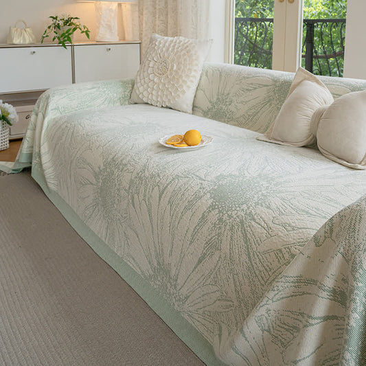 Artistic Sunflower Chenille Sofa Throw Blanket - Green - 71" x 134" - image 1