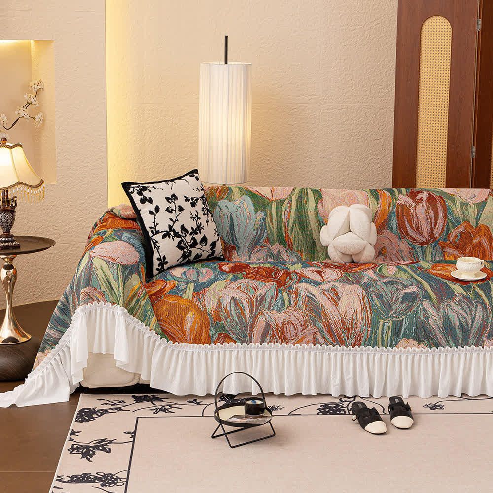 Oil Painting Ruffled Sofa Throw Blanket - image 3