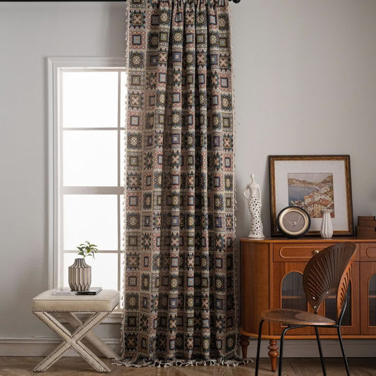 Retro Geometric Square Jacquard Curtain - image 2