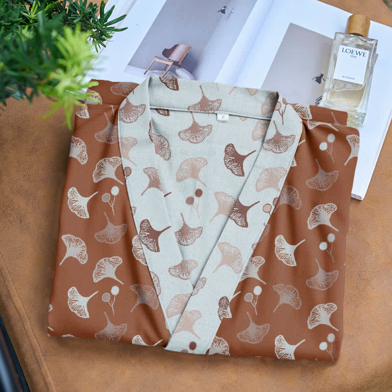 Two-Tone Ginkgo Cotton Gauze Kimono Robe - image 17