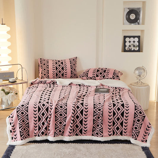 Striped Diamond Jacquard Warm Blanket - Pink - Queen - image 1