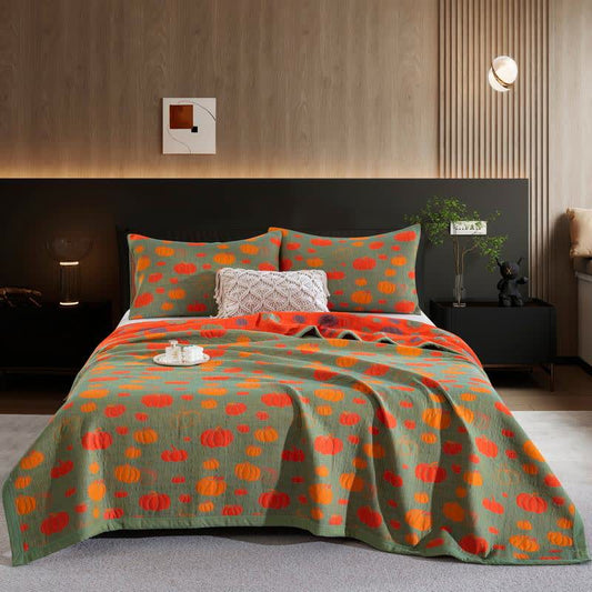 Pumpkin Organic Cotton Sheet Bedspread - Green - 2PCS Pillowcases - 20" x 36" - image 0