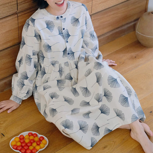 Brushed Cotton Ginkgo Leaf Button Nightgown - image 1