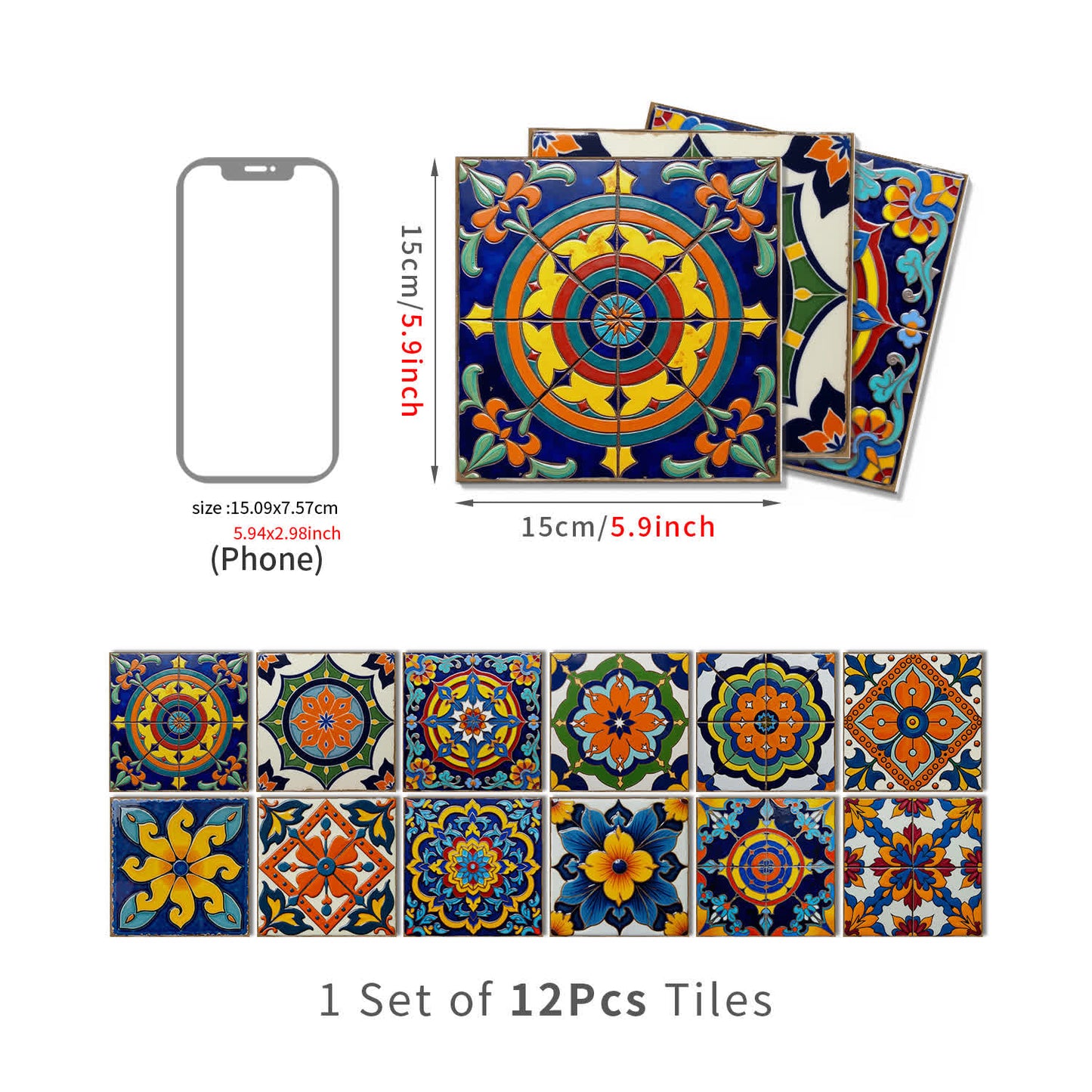 PET Foam Colorful Talavera Tile Wall Decals - 12PCS - 6" x 6" - image 9