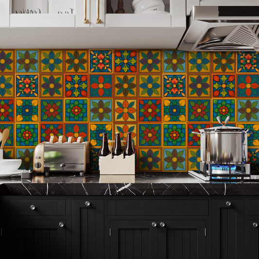 PET Foam Colorful Floral Tile Wall Decals - image 1