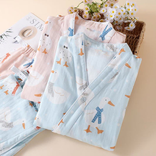 Cotton Gauze Cartoon Goose Kimono Pajamas - image 1