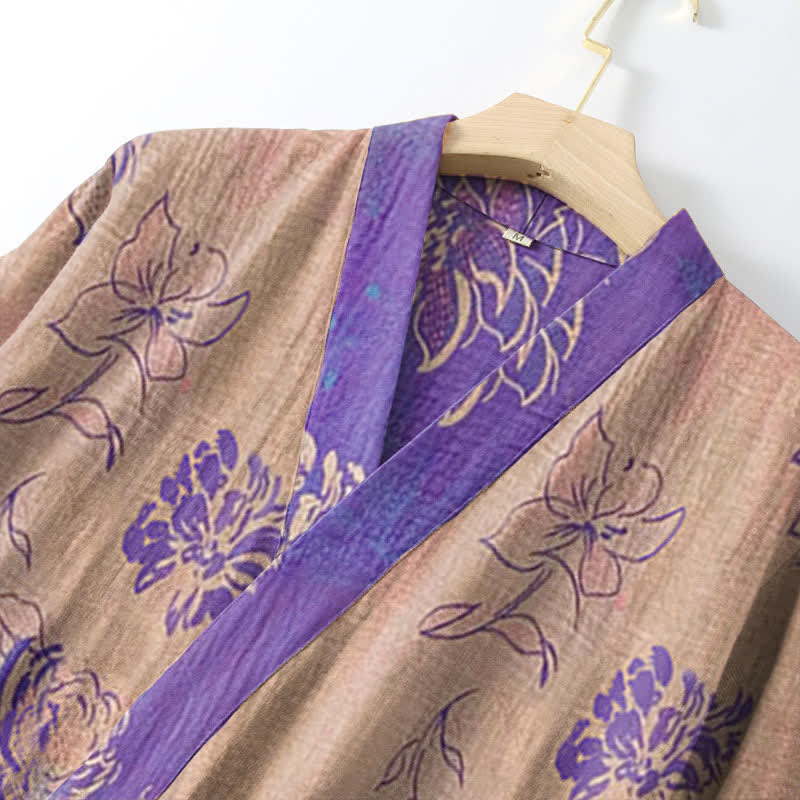 Two-Tone Peony Cotton Gauze Kimono Robe - image 9
