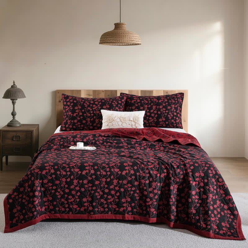 Pastoral Floral Cotton Gauze Jacquard Reversible Quilt - image 11