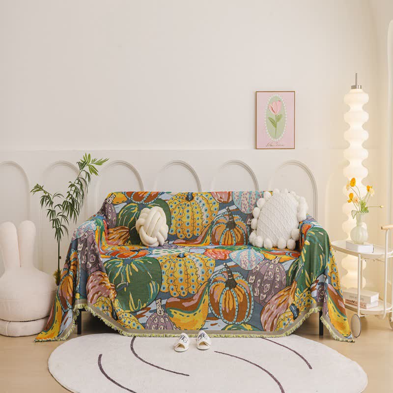 Artistic Pumpkin Chenille Sofa Throw Blanket - 71" x 134" - image 0