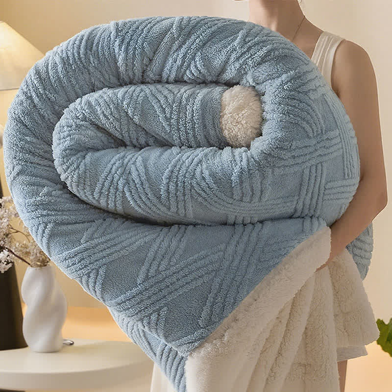 Striped Diamond Textured Warm Throw Blanket - Blue - 2PCS Pillowcases - 19" x 29" - image 14