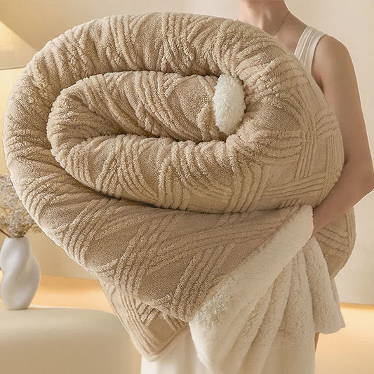 Striped Diamond Textured Warm Throw Blanket - Khaki - 2PCS Pillowcases - 19" x 29" - image 1