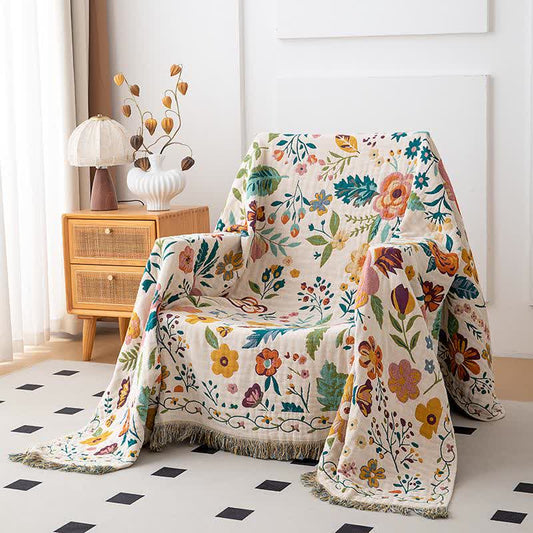 Colorful Flower Leaf Cotton Tassel Quilt - image 1