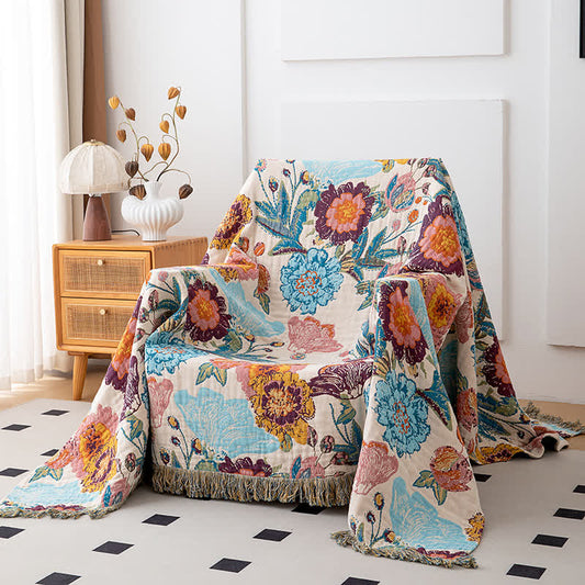Colorful Luxurious Peony Cotton Tassel Quilt - image 1