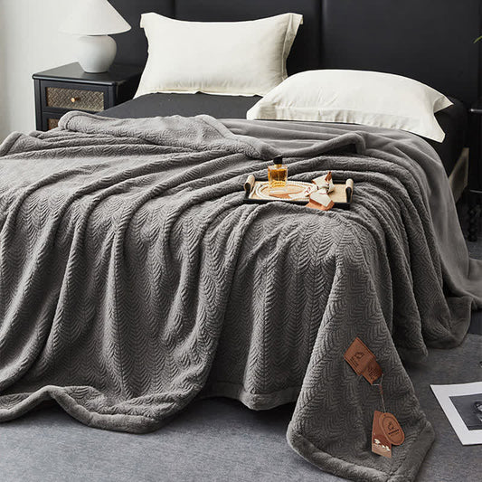 Leaf-inspired Textured Warm Throw Blanket - Grey - Queen - image 0