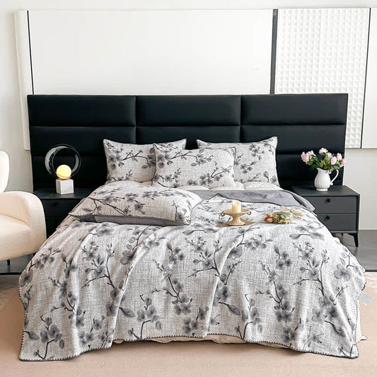 Plum Blossom Jacquard Throw Blanket - 2pcs Pillowcases - Grey - 19" x 29" - image 0