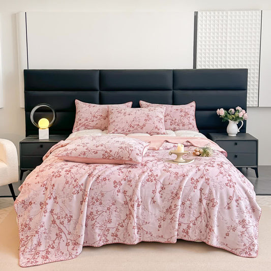 Branch Floral Jacquard Throw Blanket - 2pcs Pillowcases - Pink - 19" x 29" - image 0