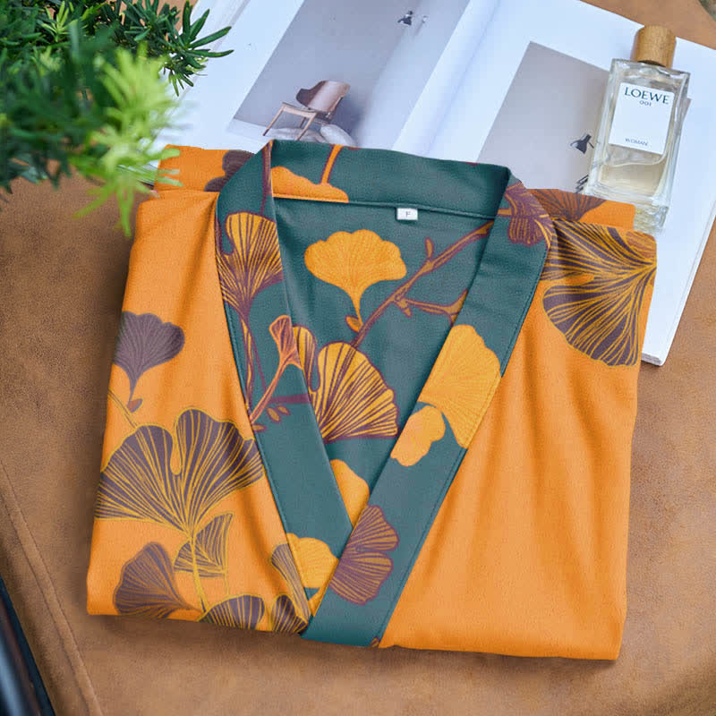 Large Ginkgo Leaf Cotton Kimono Robe - image 9