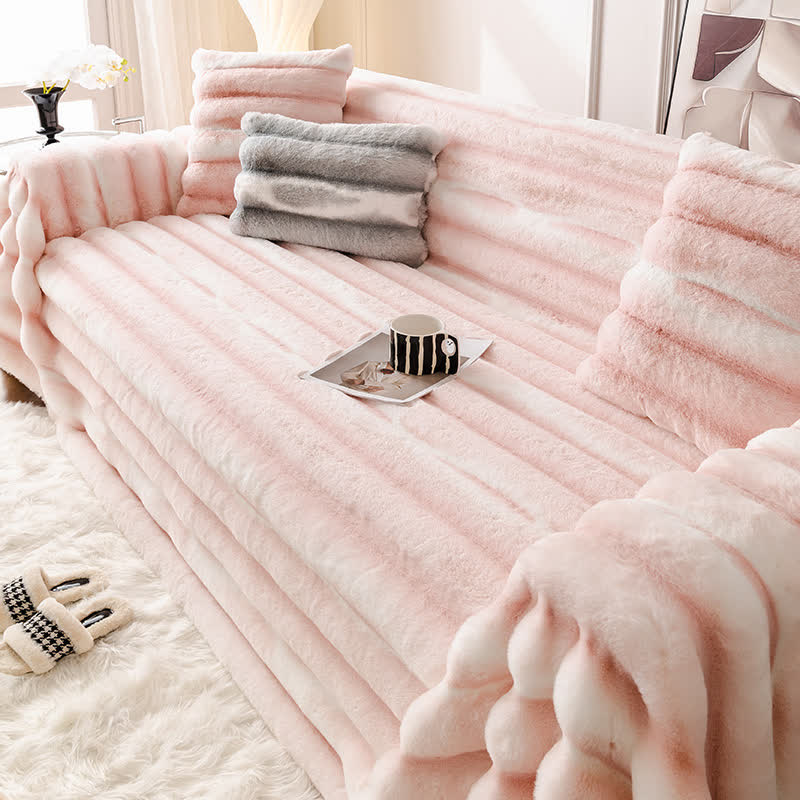 Velvet Faux Fur Sofa Throw Blanket - Pink - 71"x134" - image 8