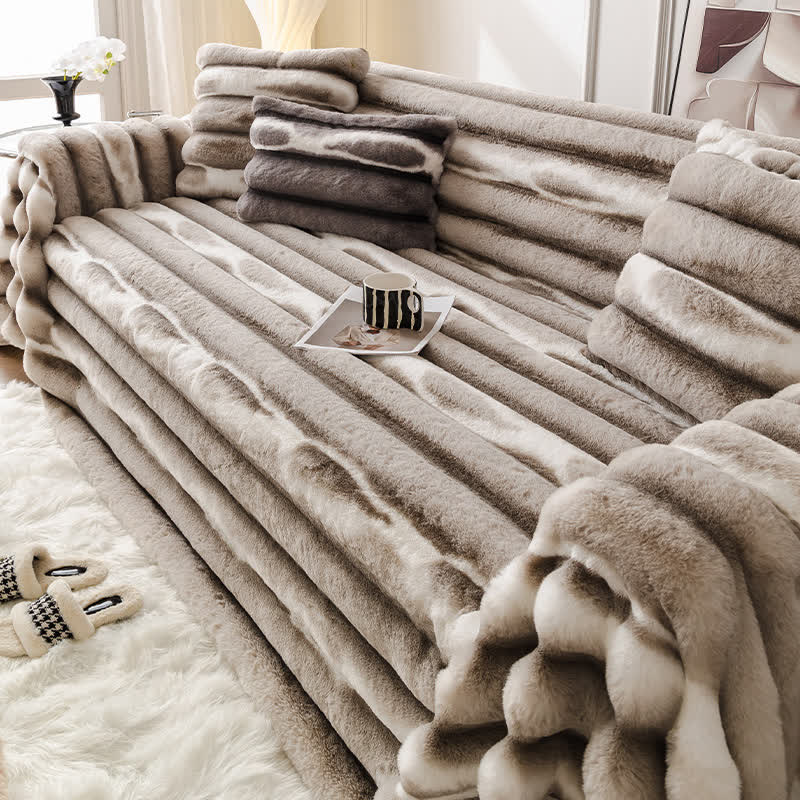 Velvet Faux Fur Sofa Throw Blanket - Brown - 71"x134" - image 7