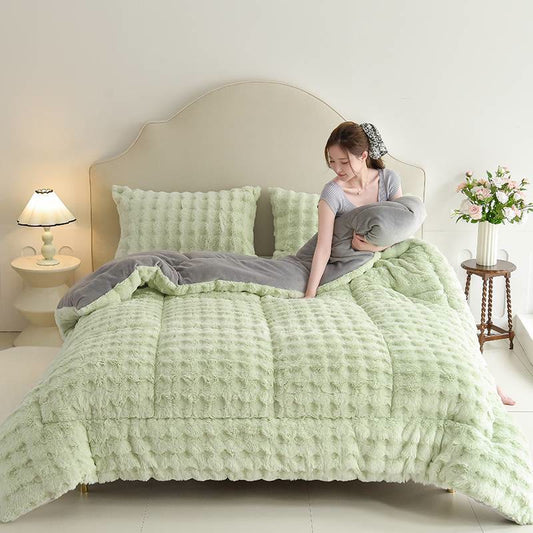 Double Fleece Smooth Warm Quilt Blanket - Light Green - Blanket - King - image 1