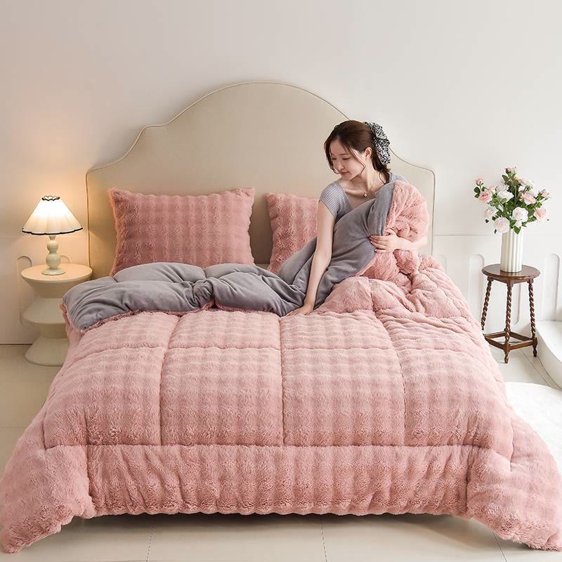 Double Fleece Smooth Warm Quilt Blanket - Coral Pink - Blanket - King - image 3