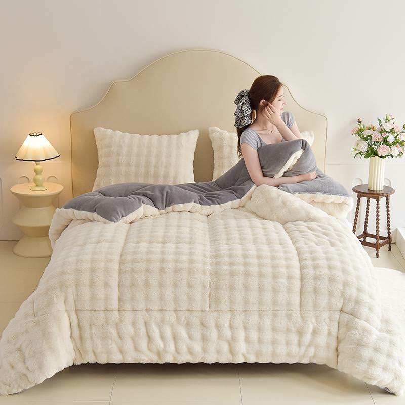 Double Fleece Smooth Warm Quilt Blanket - Cheese White - Blanket - King - image 4