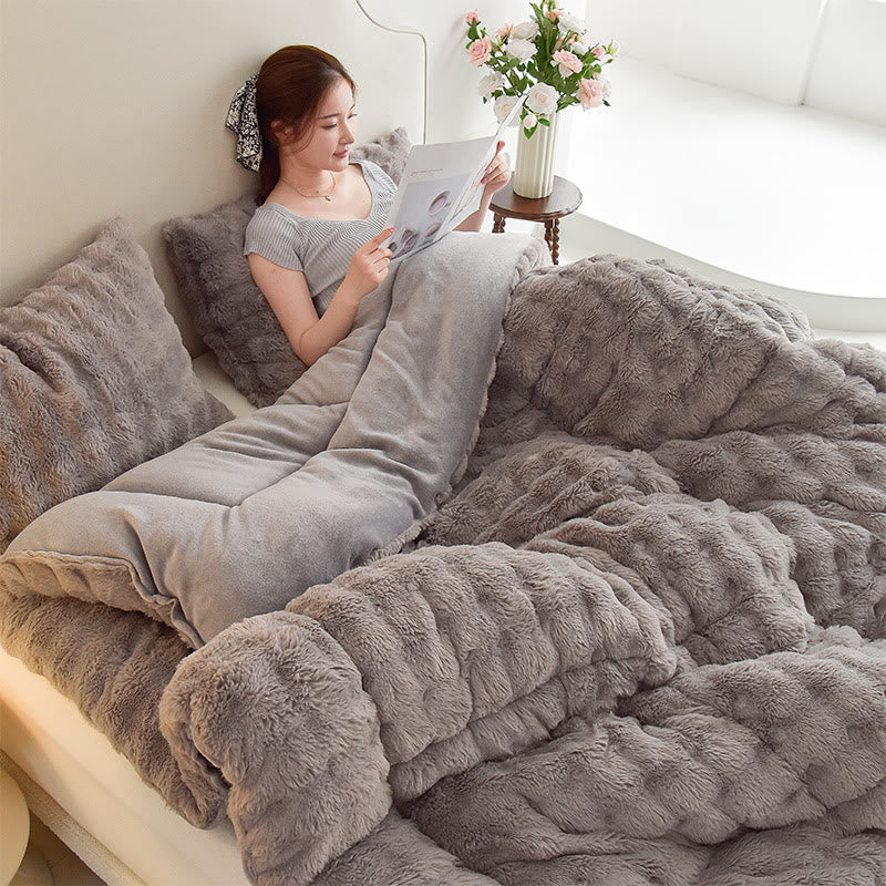 Double Fleece Smooth Warm Quilt Blanket - Gray - Blanket - King - image 7