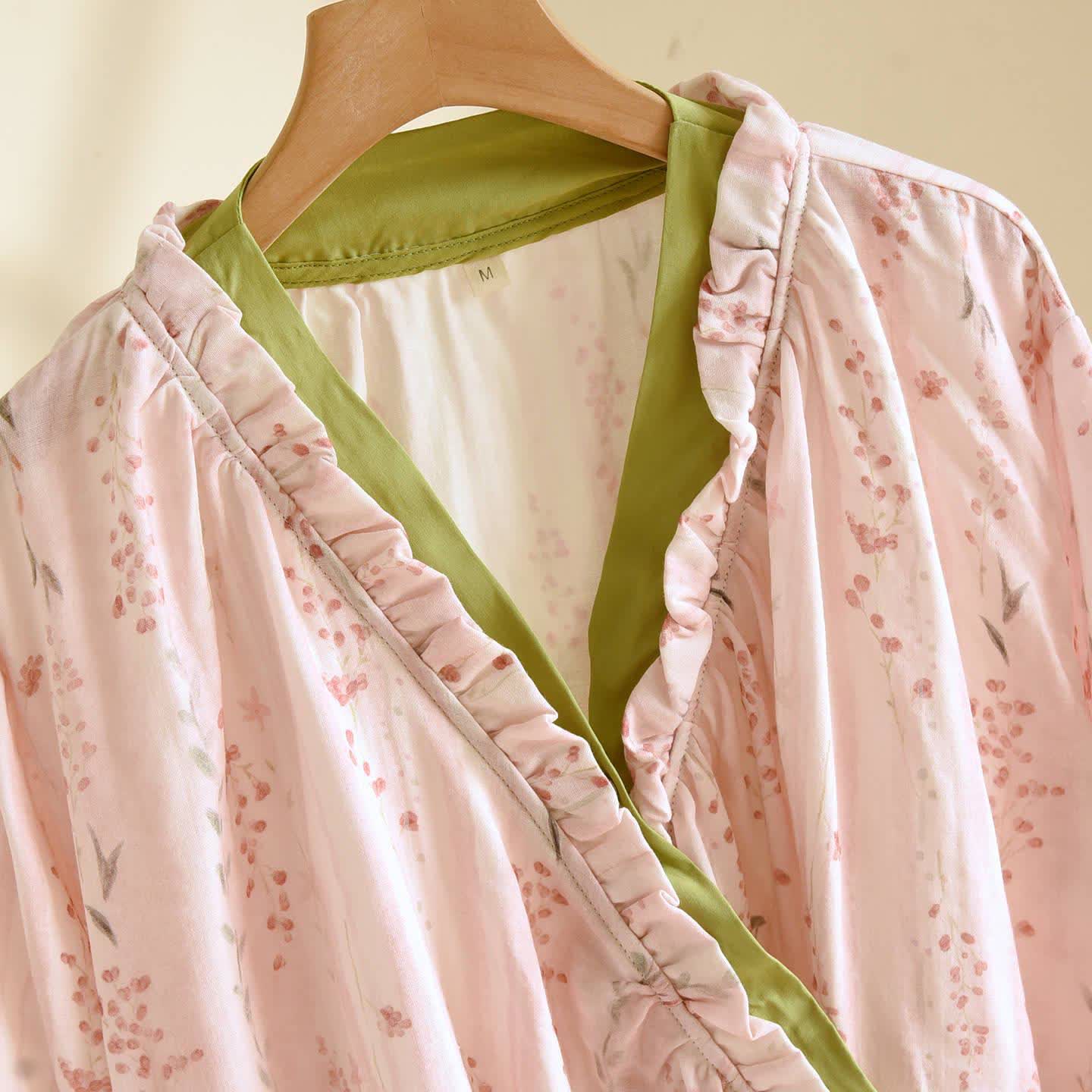 Pink Striped Floral Kimono Loungewear Set - image 2