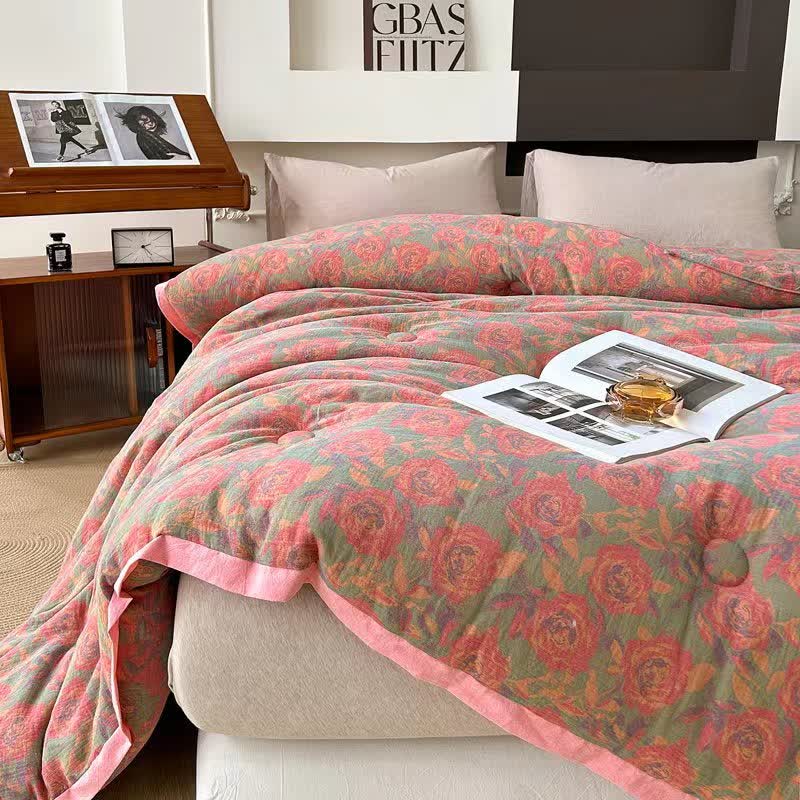 Pink Rose Cotton Gauze Jacquard Quilt - image 6