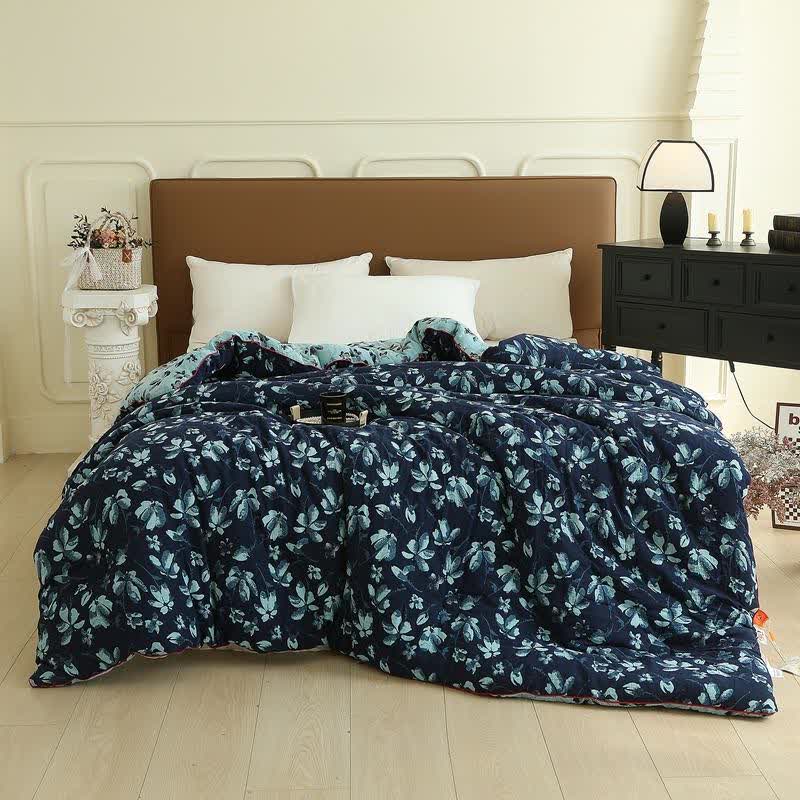 Flourish Flower Cotton Gauze Jacquard Quilt - Blue - Winter Quilt - King - image 0