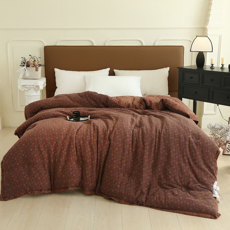 Retro Floral Cotton Gauze Jacquard Quilt - Dark Red - Winter Quilt - King - image 8