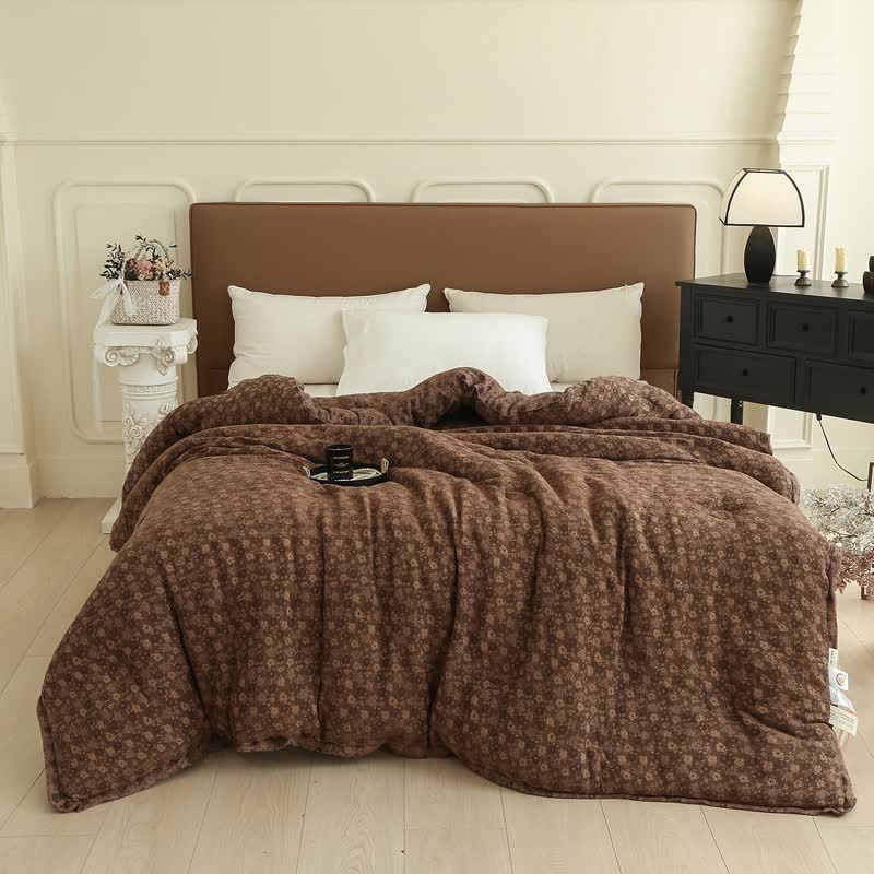 Retro Floral Cotton Gauze Jacquard Quilt - Coffee - Winter Quilt - King - image 17