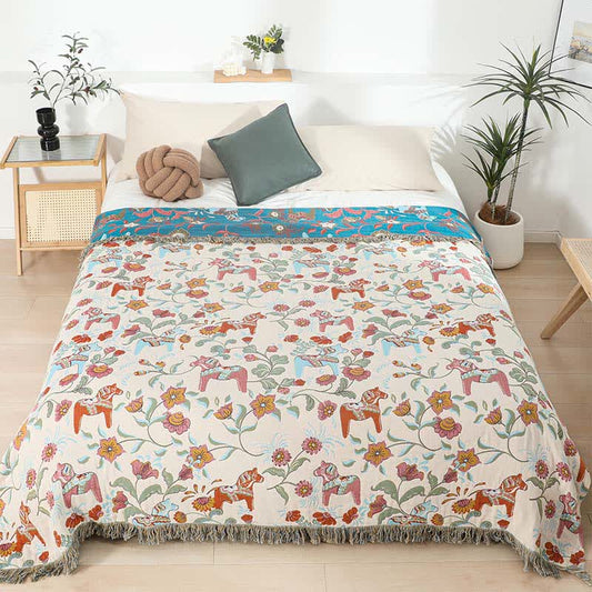Horse Floral Natural Cotton Gauze Quilt - Queen - image 0