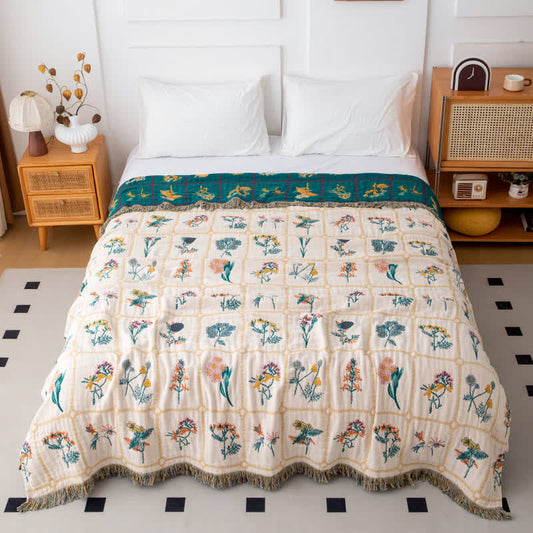 Floral Plaid Natural Cotton Gauze Quilt - Queen - image 0