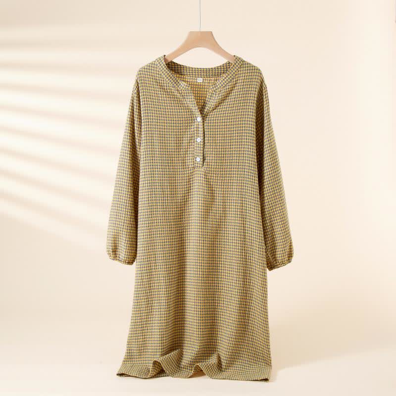 Houndstooth Natural Cotton Gauze Nightgown - Yellow - XL - image 11