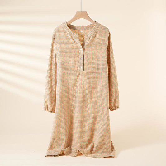 Houndstooth Natural Cotton Gauze Nightgown - Light Pink - XL - image 1
