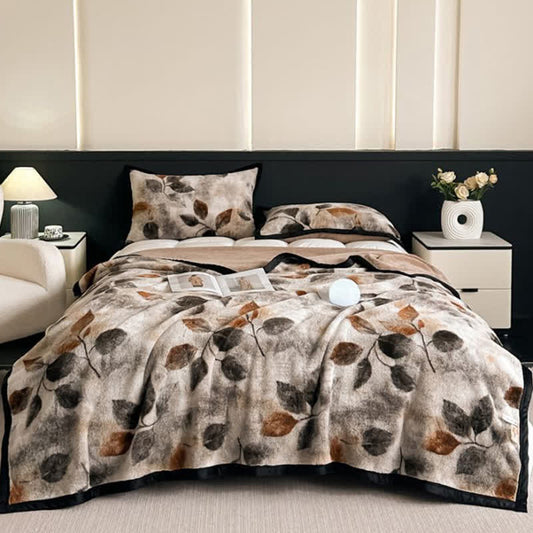 Leaf Print Reversible Throw Blanket - image 1