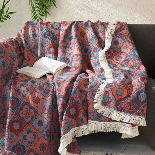 Vintage Jacquard Cotton Linen Tassel Quilt - image 1